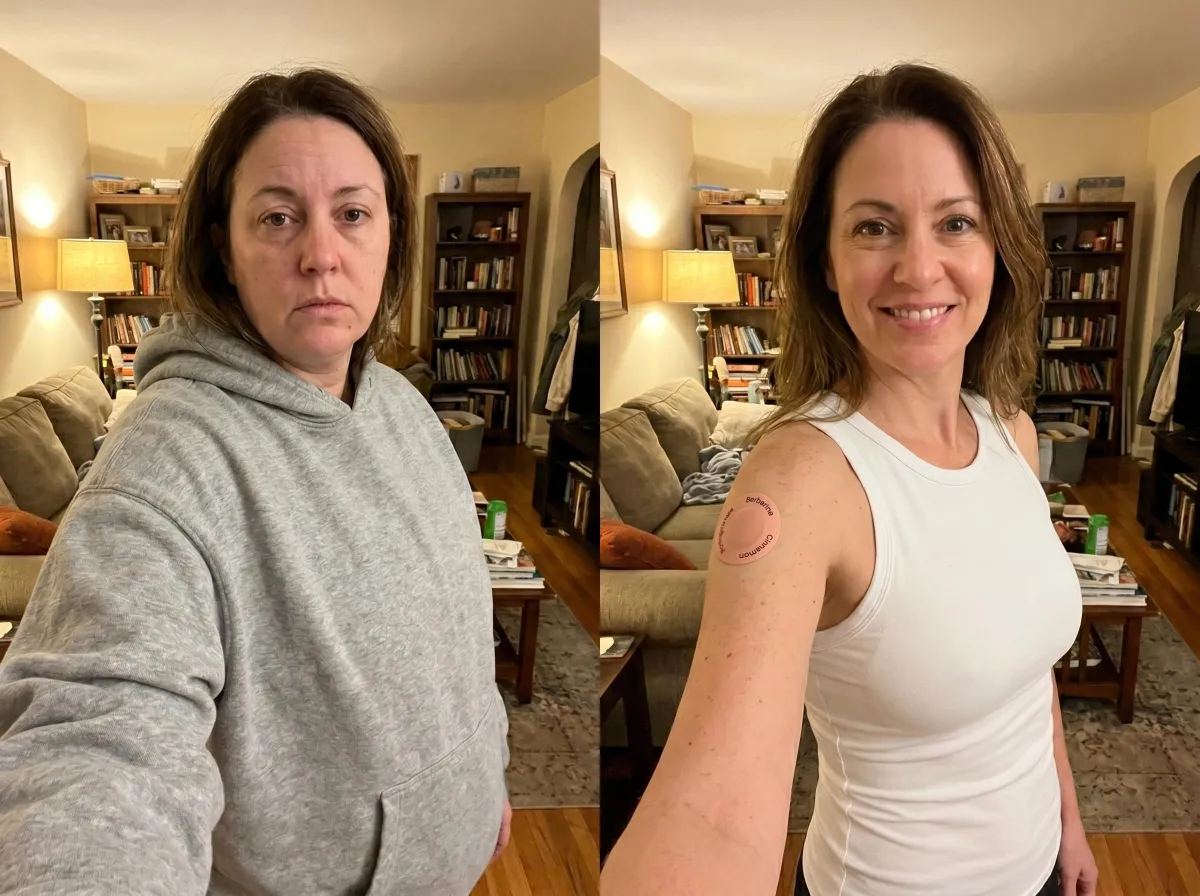 Before after, mid age lady, with patch (after)