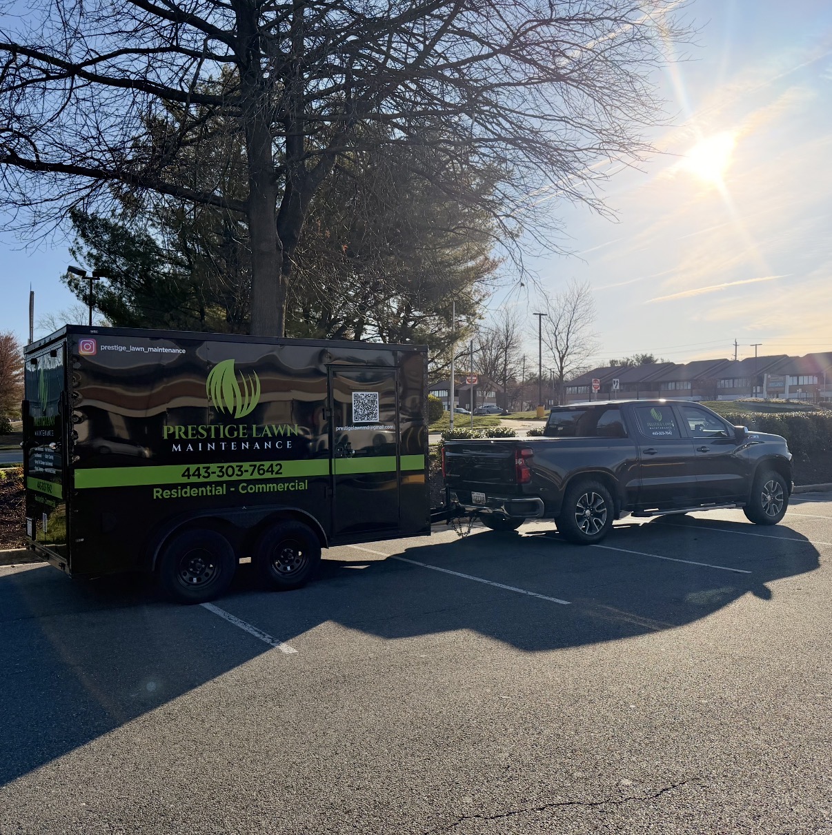Professional landscaping truck arriving on schedule in Montgomery County