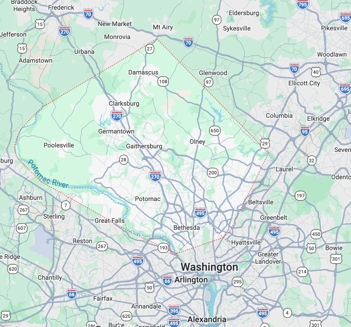 Montgomery County Maryland Service Area Map