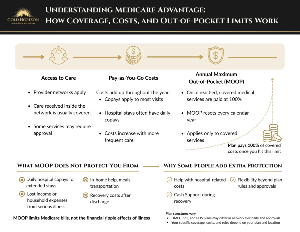 Infographic explaining how Medicare Advantage plans work including benefits and coverage structure