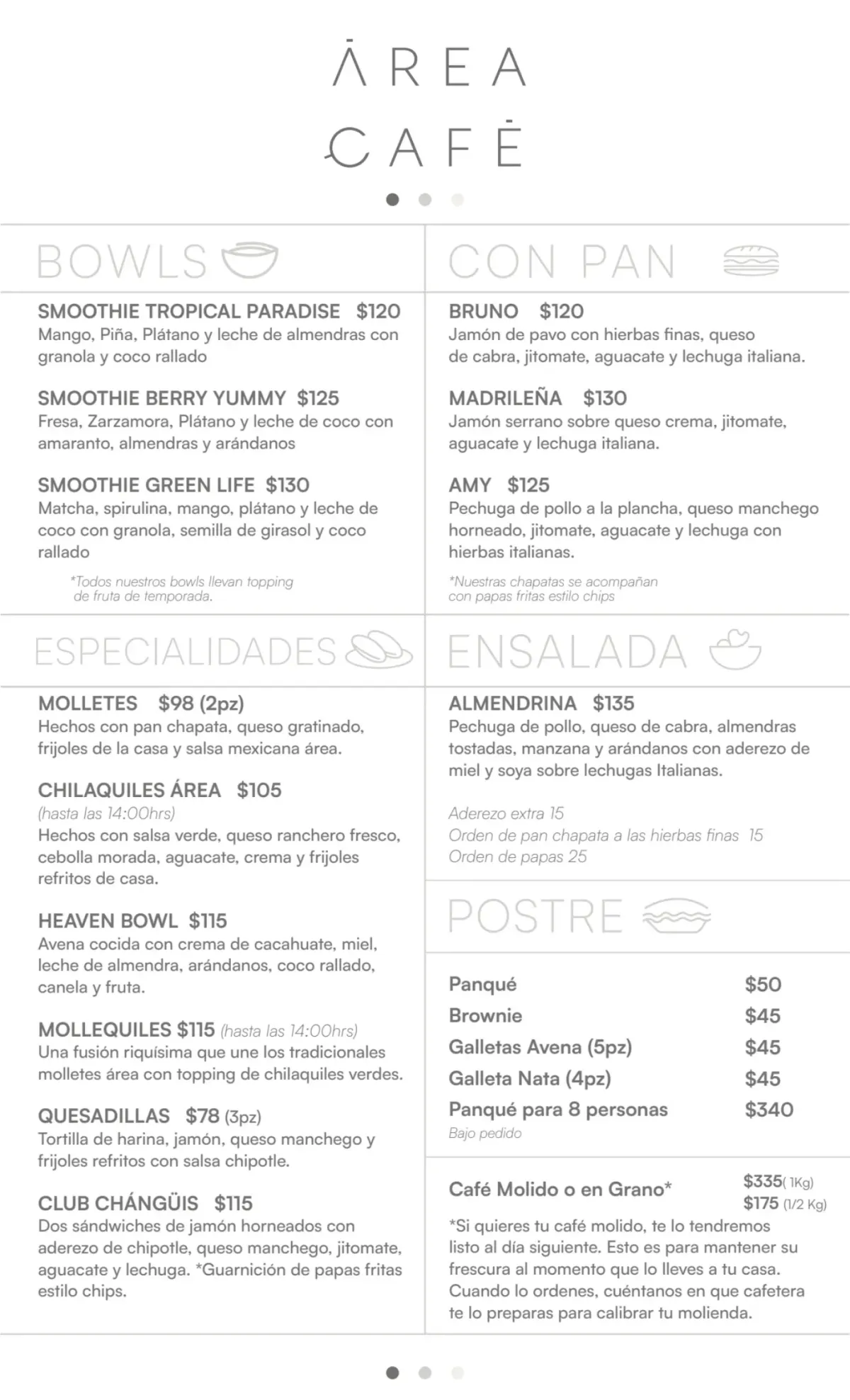 Menú Área Café