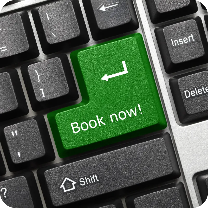 Keyboard with a green ‘Book now’ key