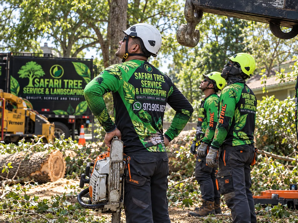 Safari Tree Service crew assessing a large tree before removal in NJ