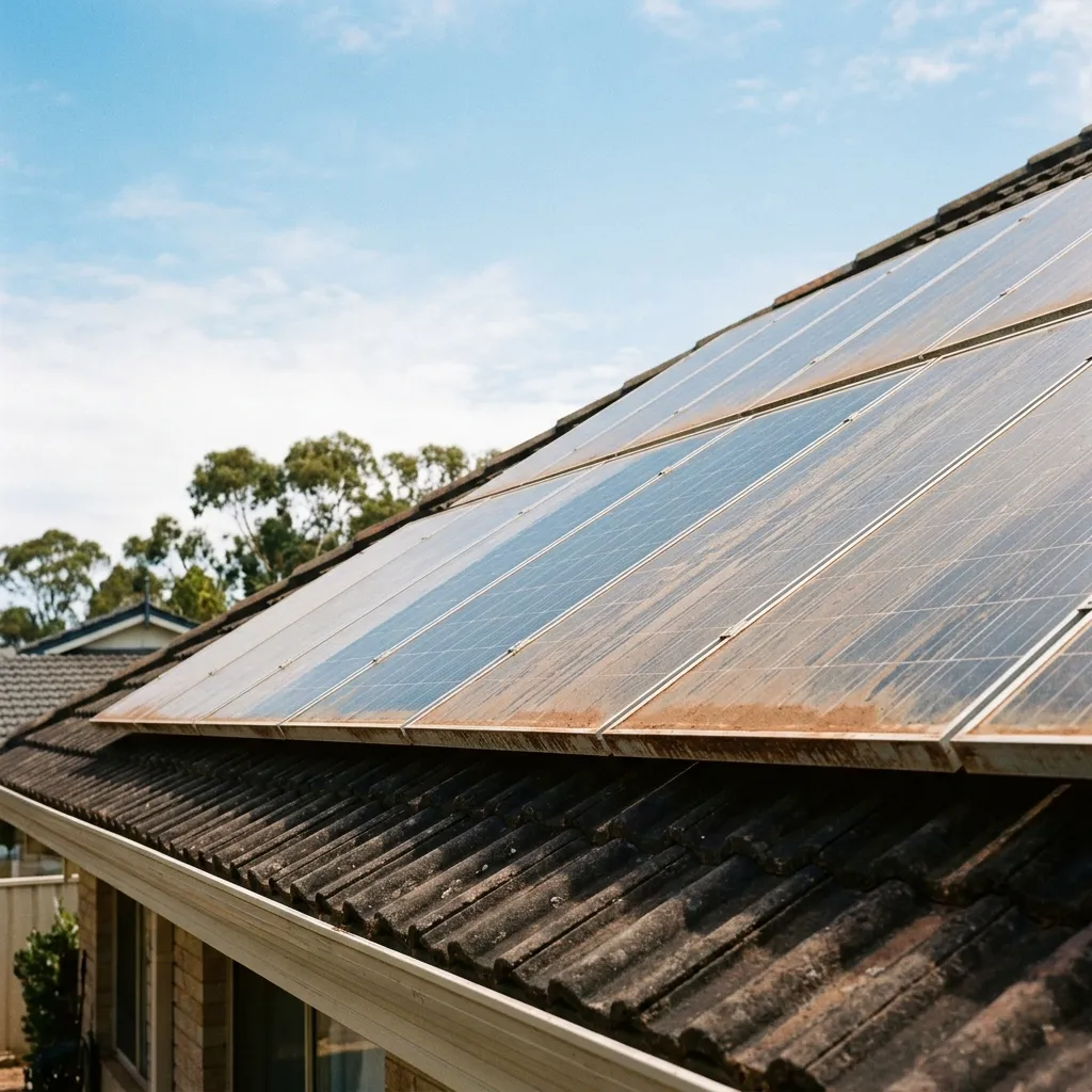 Perth home solar panel showing visible dirt and bird droppings needing cleaning