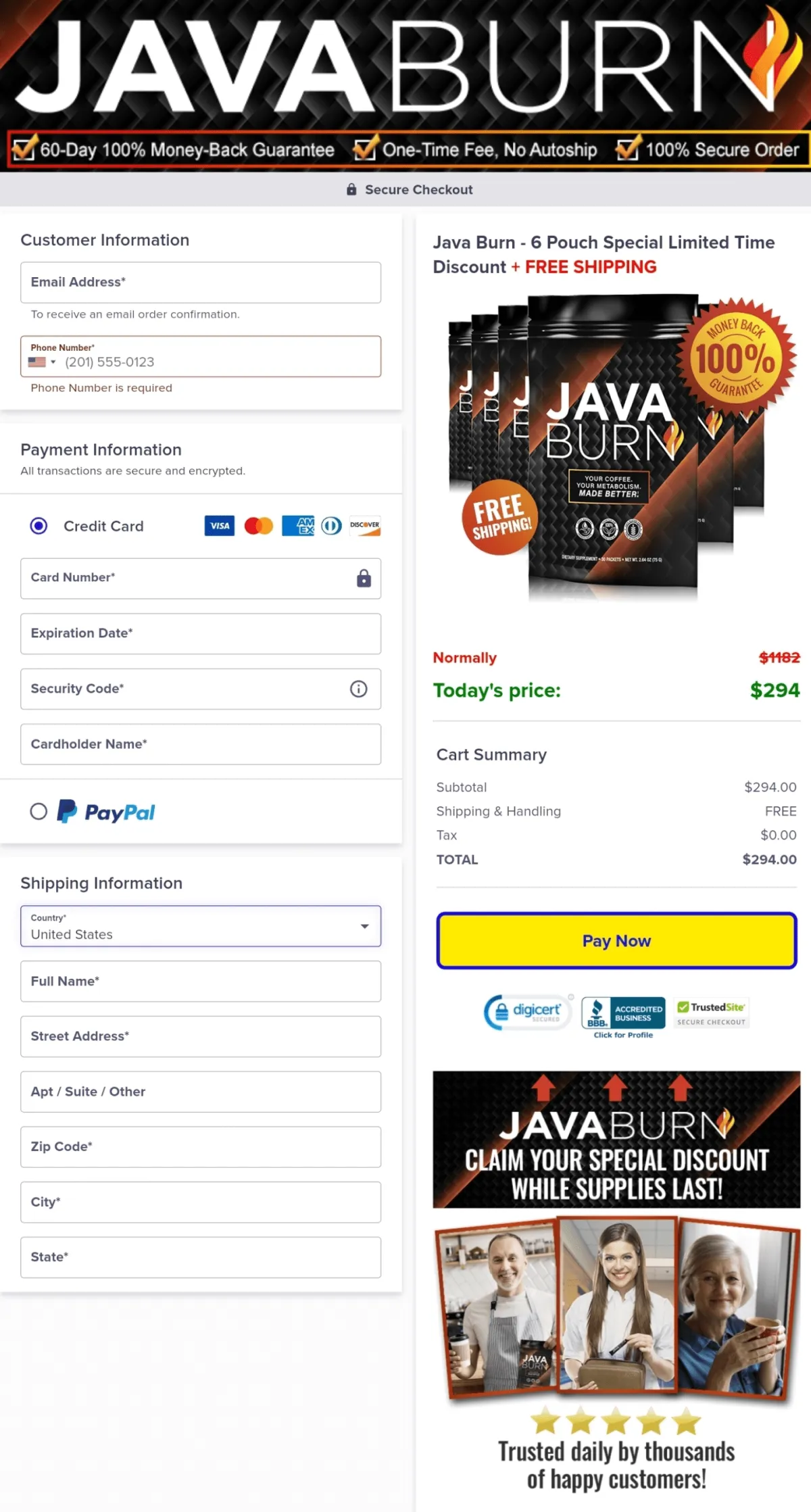 Java Burn order form