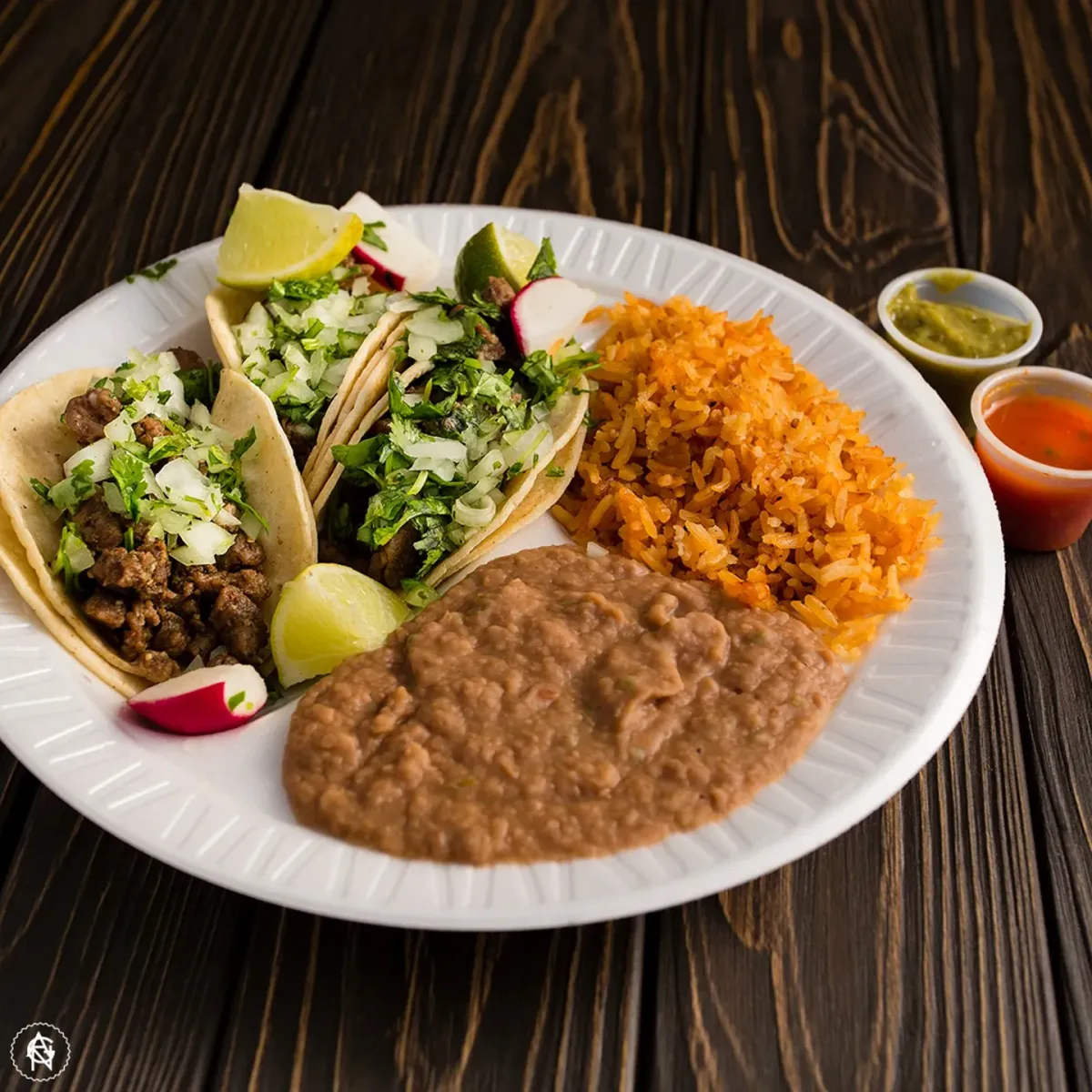 tacos, rice, and refried beans in Grand Island