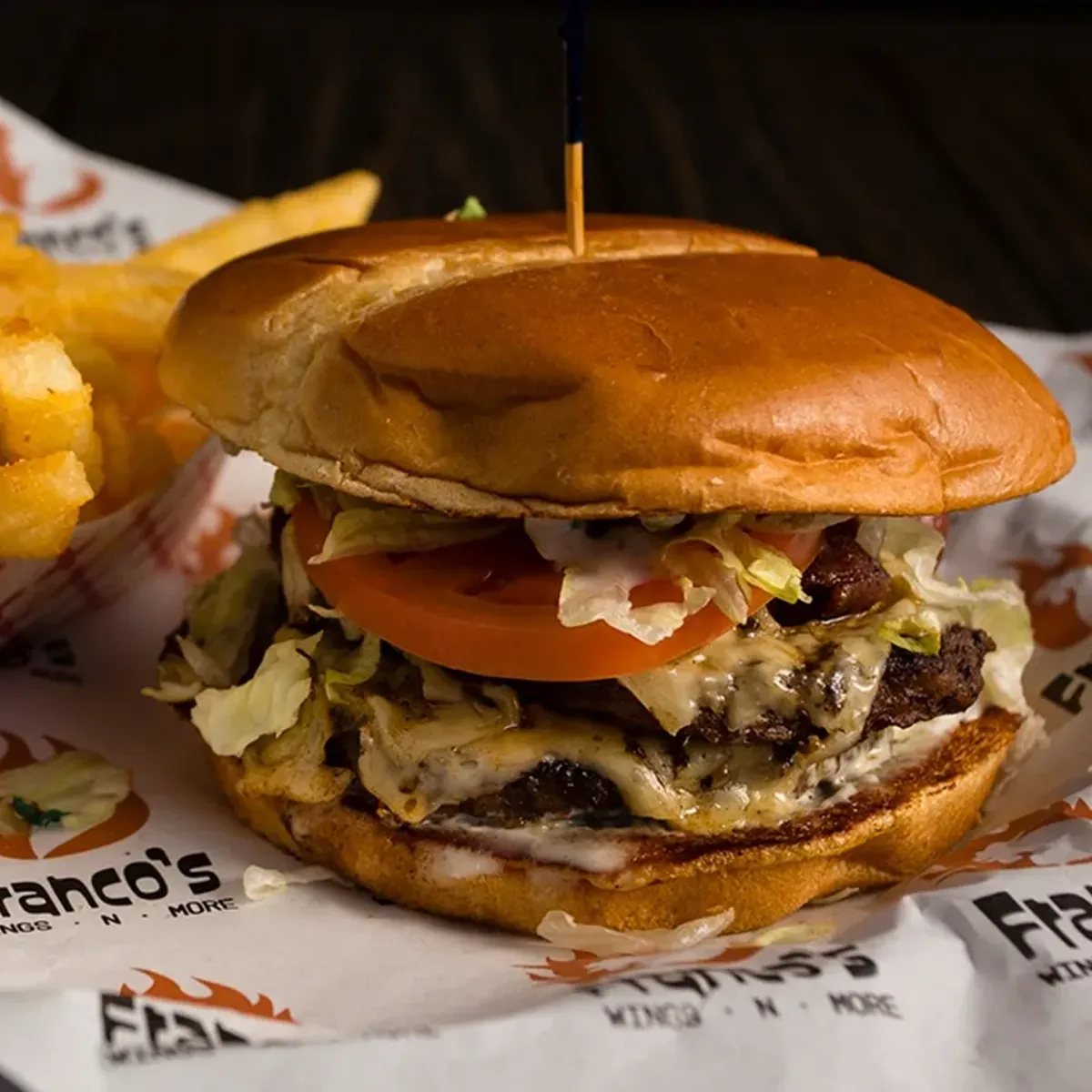 This is a burger from Francos Wings N More