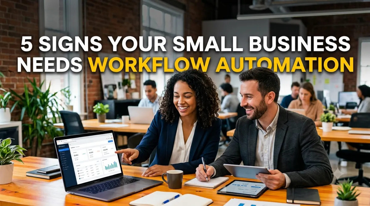 Small business owner reviewing automated tasks on a laptop