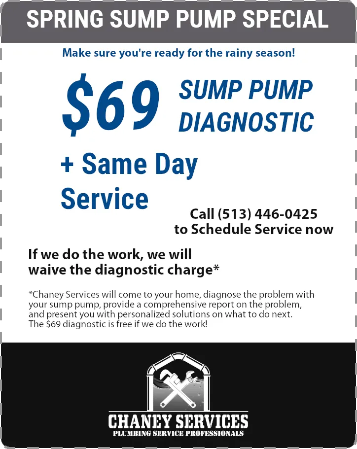 Chaney Services Spring Sump Pump Special - $69 Sump Pump Diagnostic. Free if we do the work!