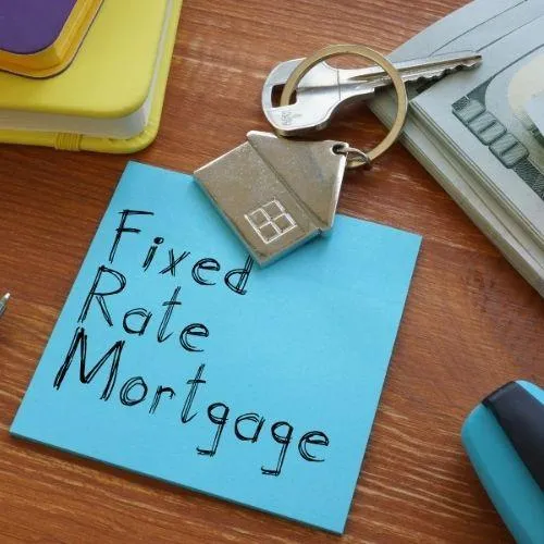 fixed rate mortgage sticker on a desk