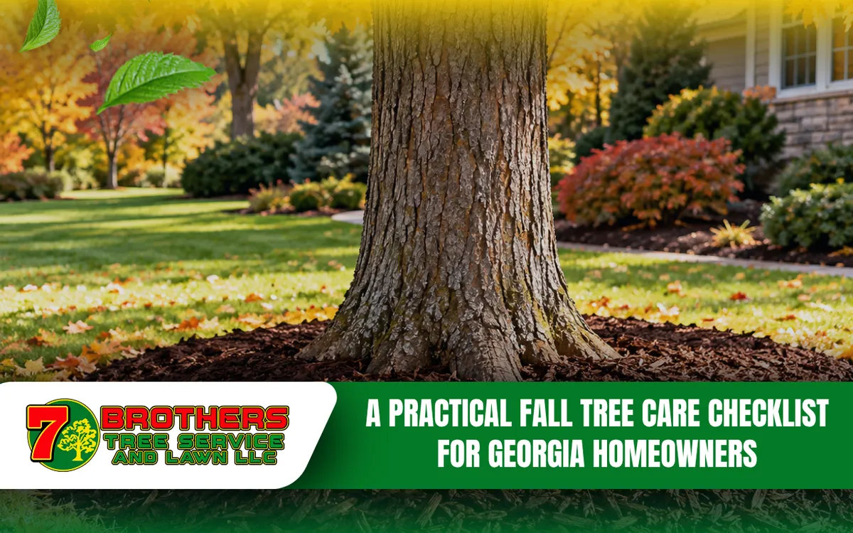 Fall tree care with mulch spread around a tree