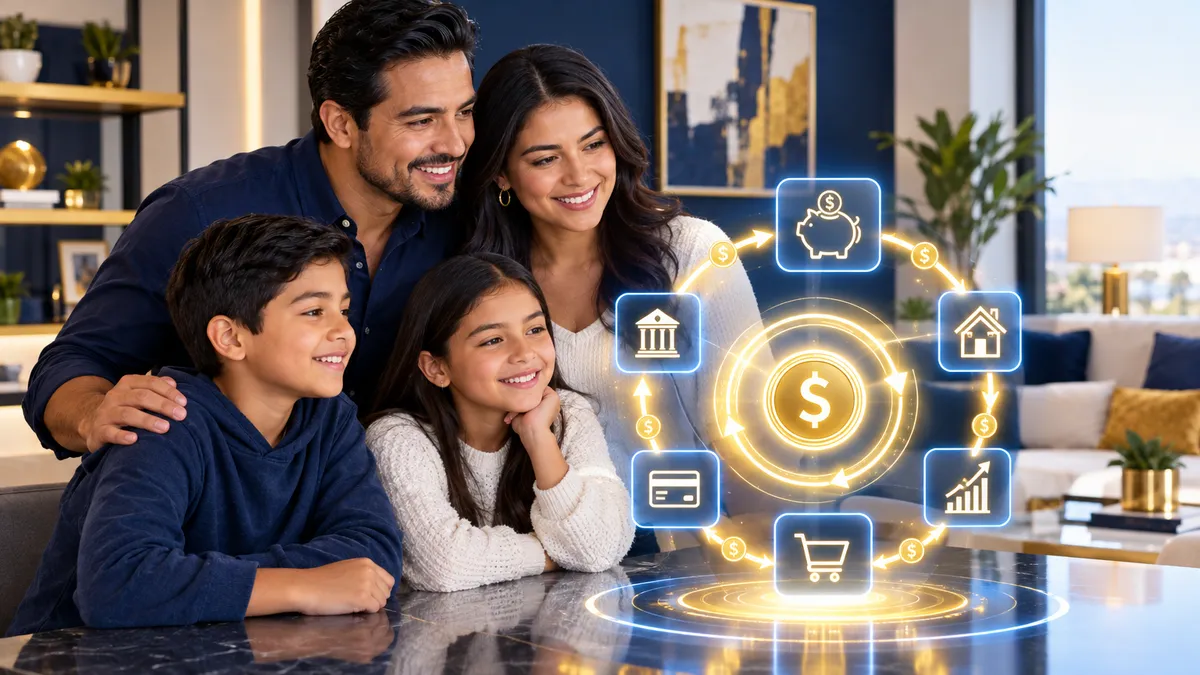 Familia latina tomando el control de su dinero con el banco infinito