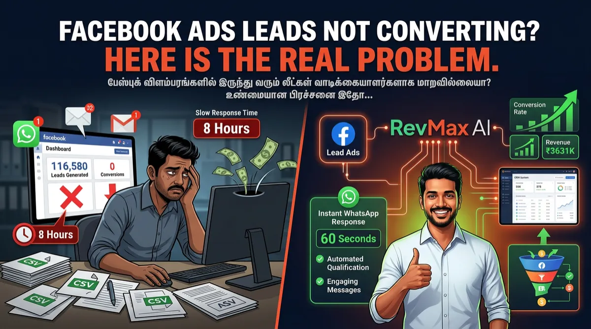 Facebook ads leads not converting India — RevMax AI WhatsApp automation Tamil Nadu fix