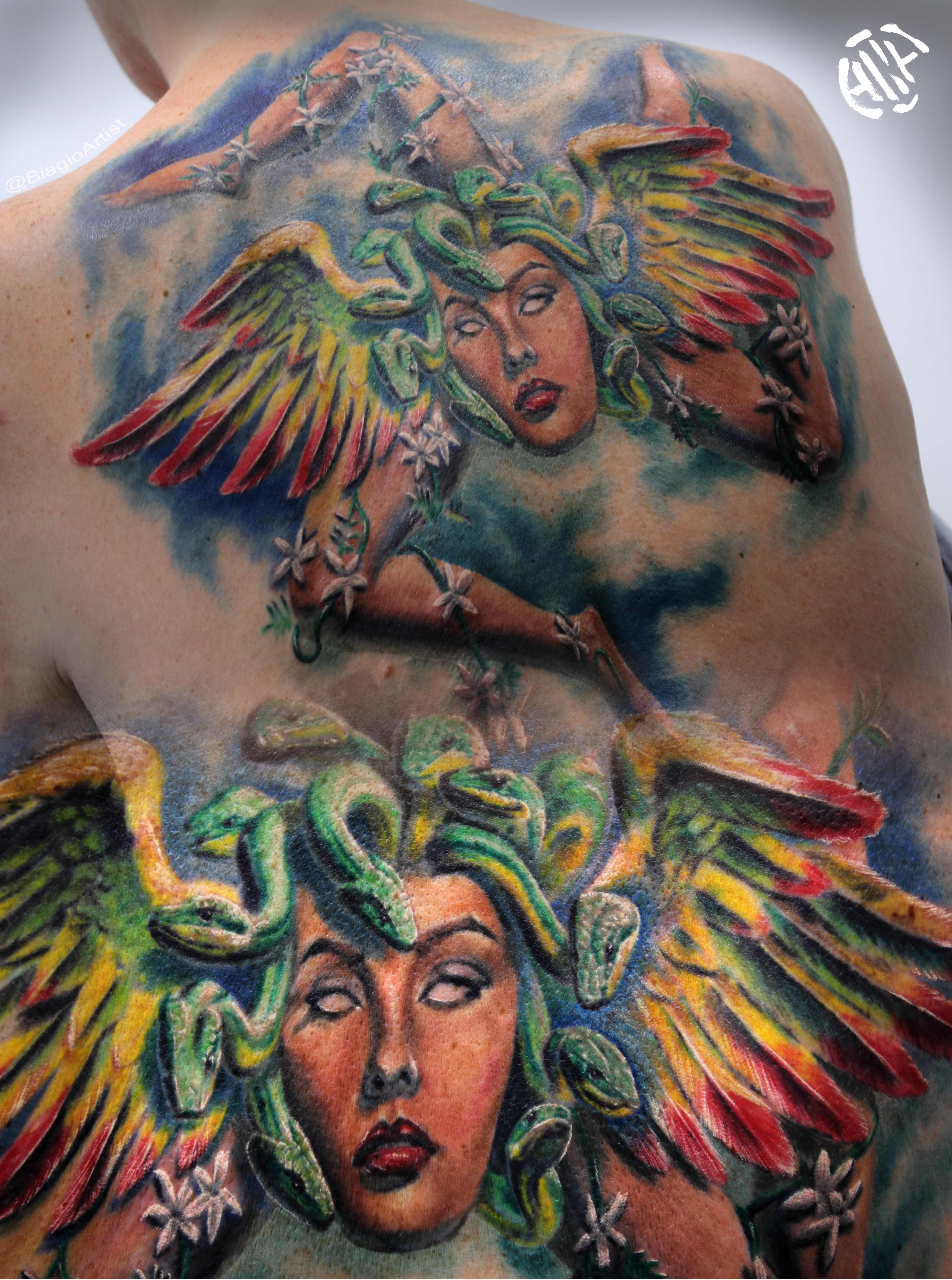 A tattoo of the symbol of Sicily, the Trinacria, by Biagio Pagliarulo