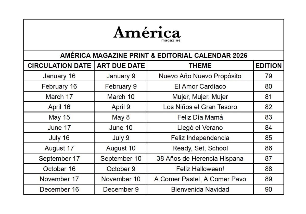 Publication Calendar 2025 América Magazine