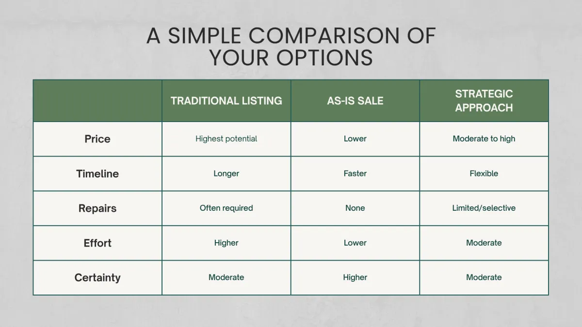 Comparison of home selling options available to Texas homeowners