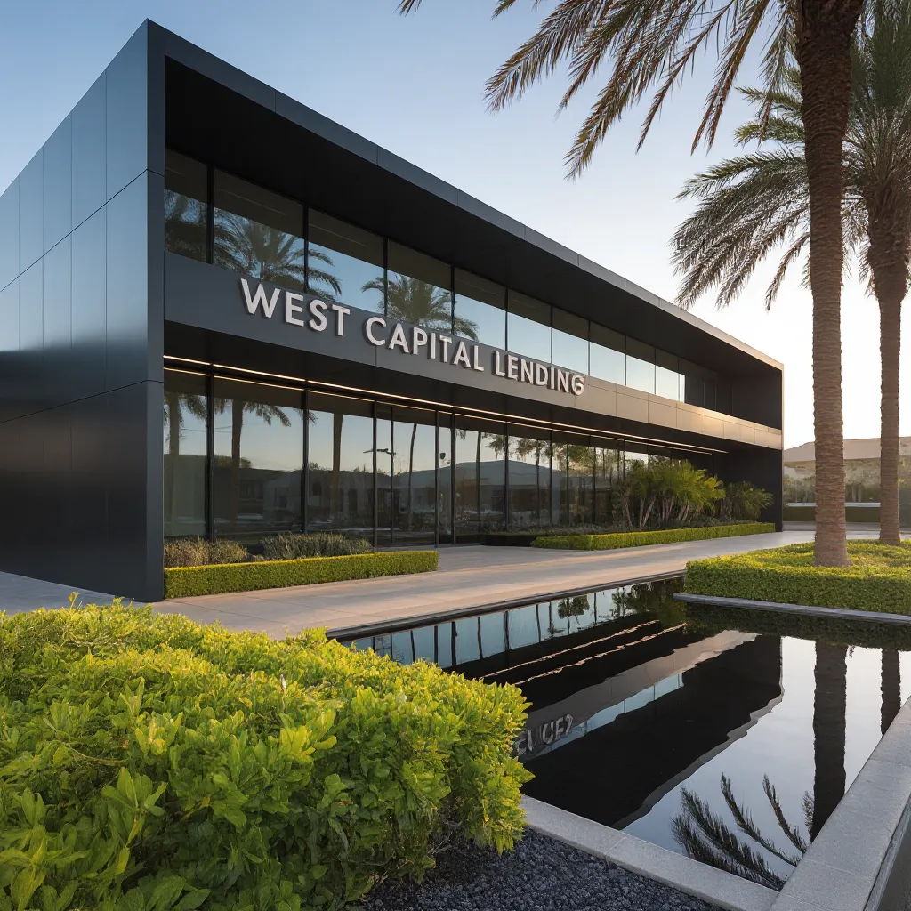 A confident middle-aged woman stands in front of a newly renovated suburban home, holding blueprints and smiling. The background features a manicured lawn and a moving truck, suggesting recent purchase or improvement. 1:1 aspect ratio, natural light.