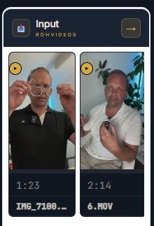 Input-Ansicht mit den Originalvideos