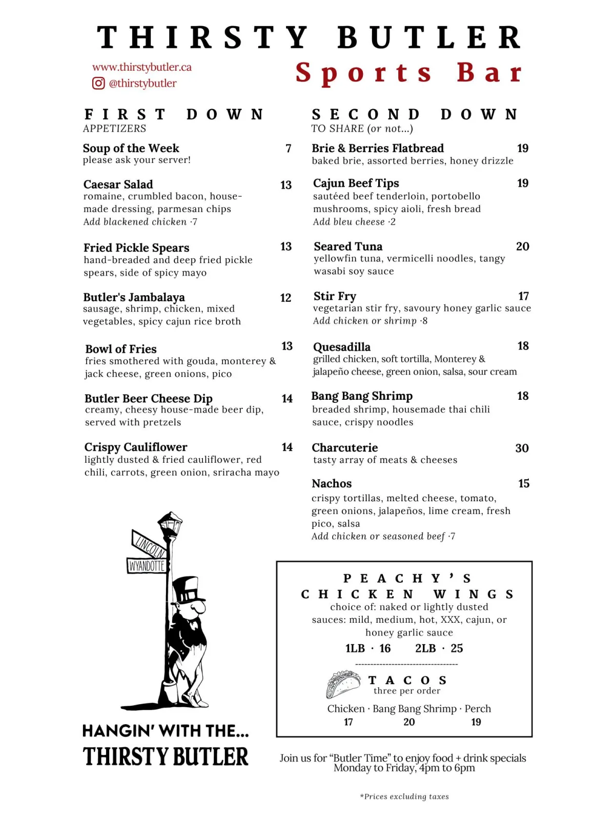 Thirsty Butler - Full Menu - Page 1 of 2