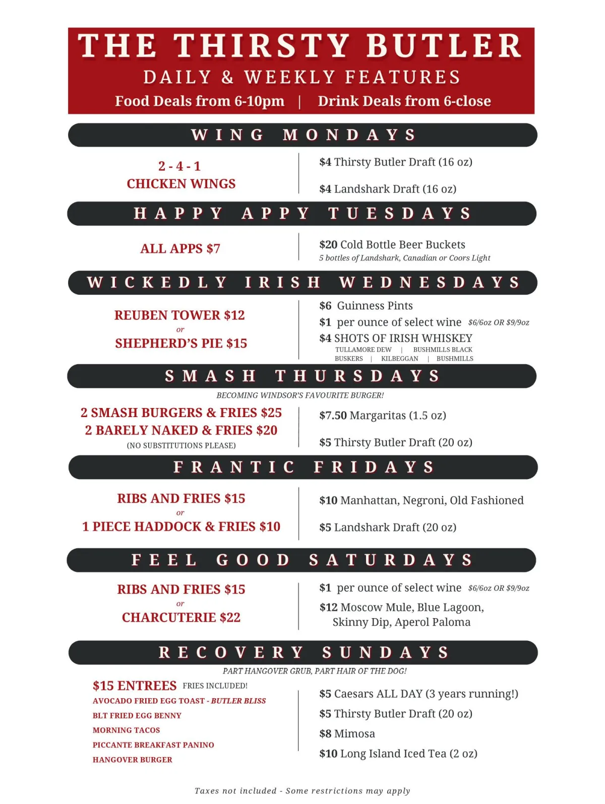 Thirsty Butler - Full Menu - Page 1 of 2
