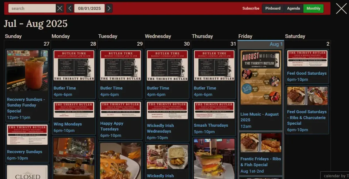 Thirsty Butler Events Calendar