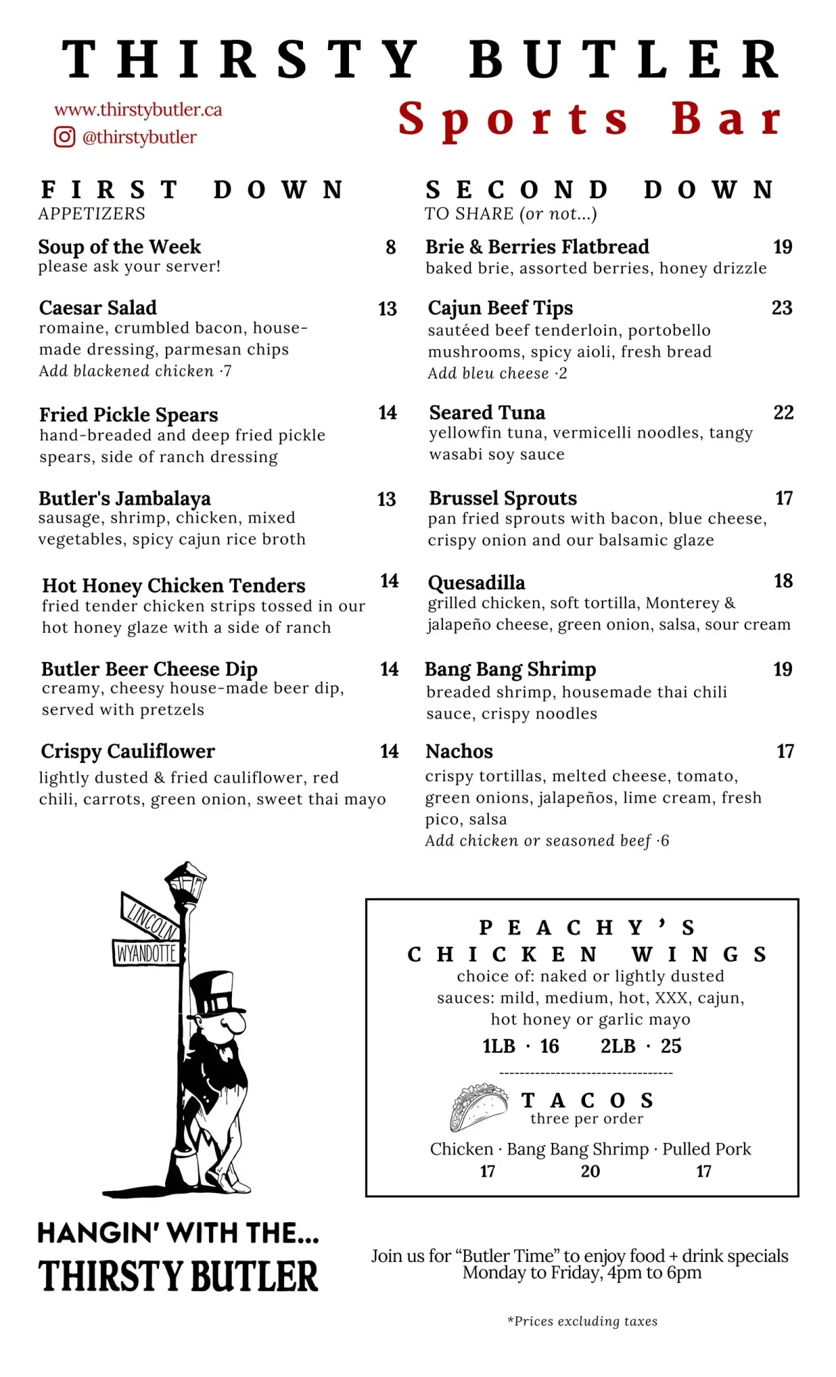 Thirsty Butler - Full Menu - Page 1 of 2