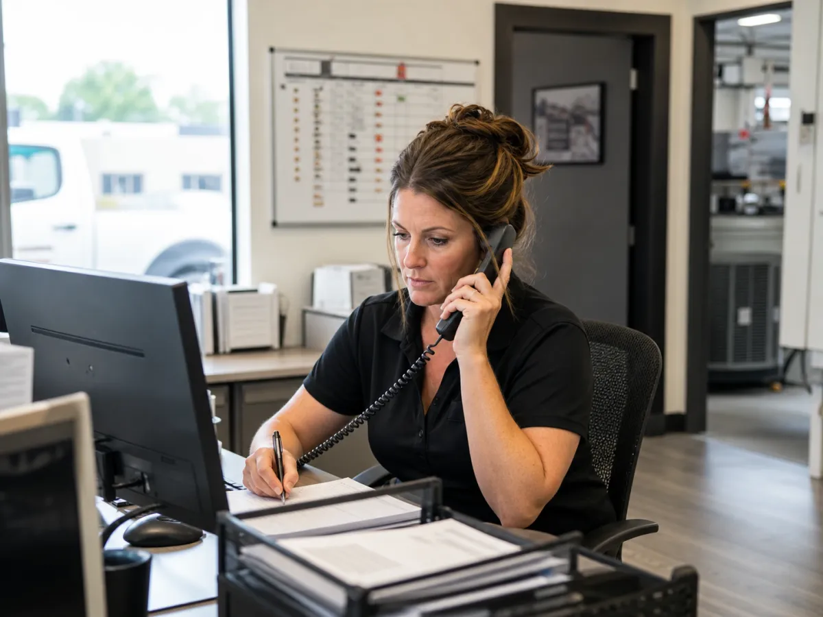 U.S. HVAC office coordinator handling customer calls and schedules