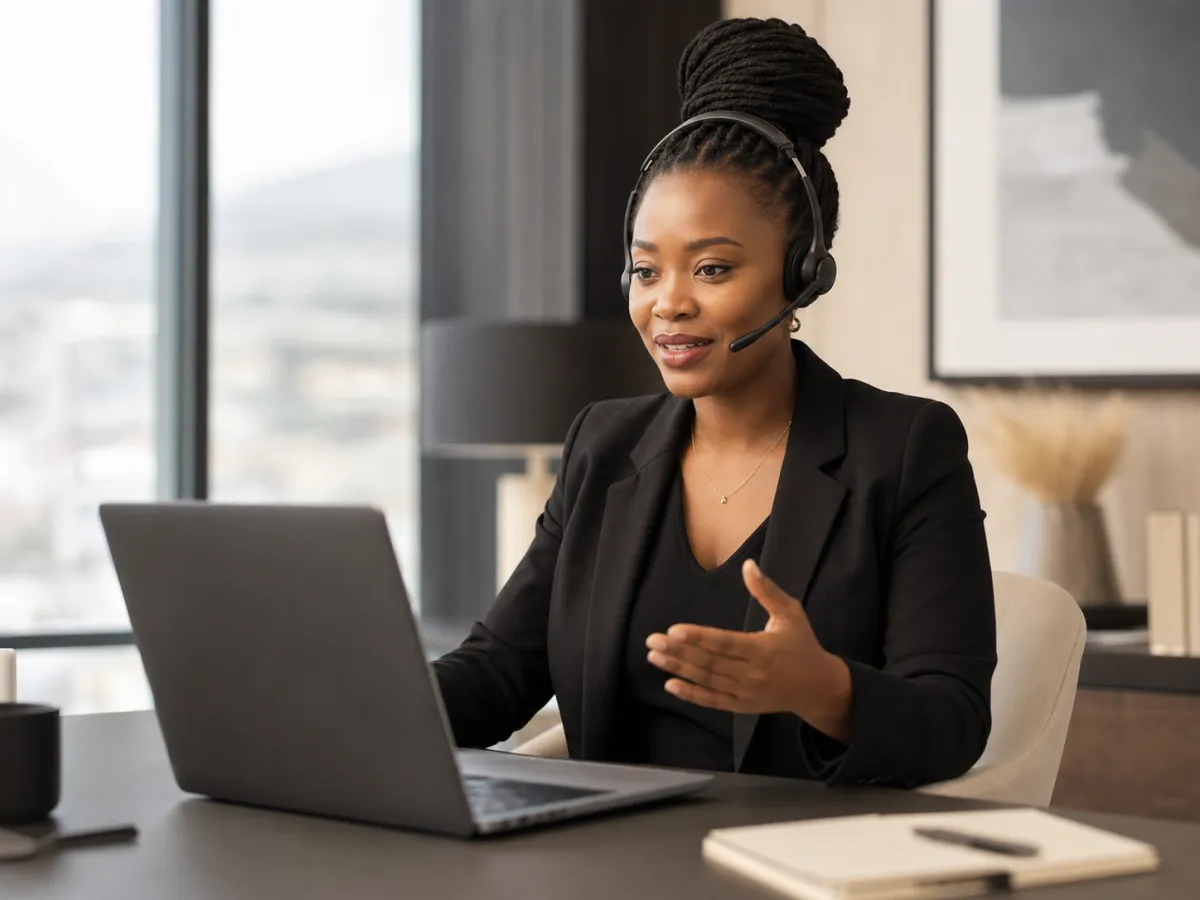 South African customer support professional assisting a client remotely
