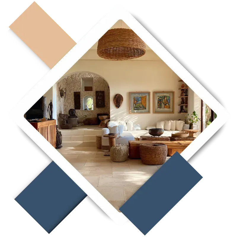Interior living space featuring comfortable seating, decorative artwork, and natural elements, showcasing professional painting services that enhance home aesthetics in Porter, TX.