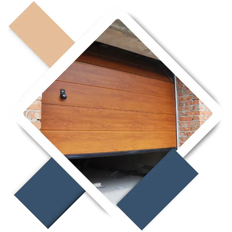 Wooden garage door with modern design, showcasing quality craftsmanship and installation by Guzman Handyman Services in Kingwood, TX.