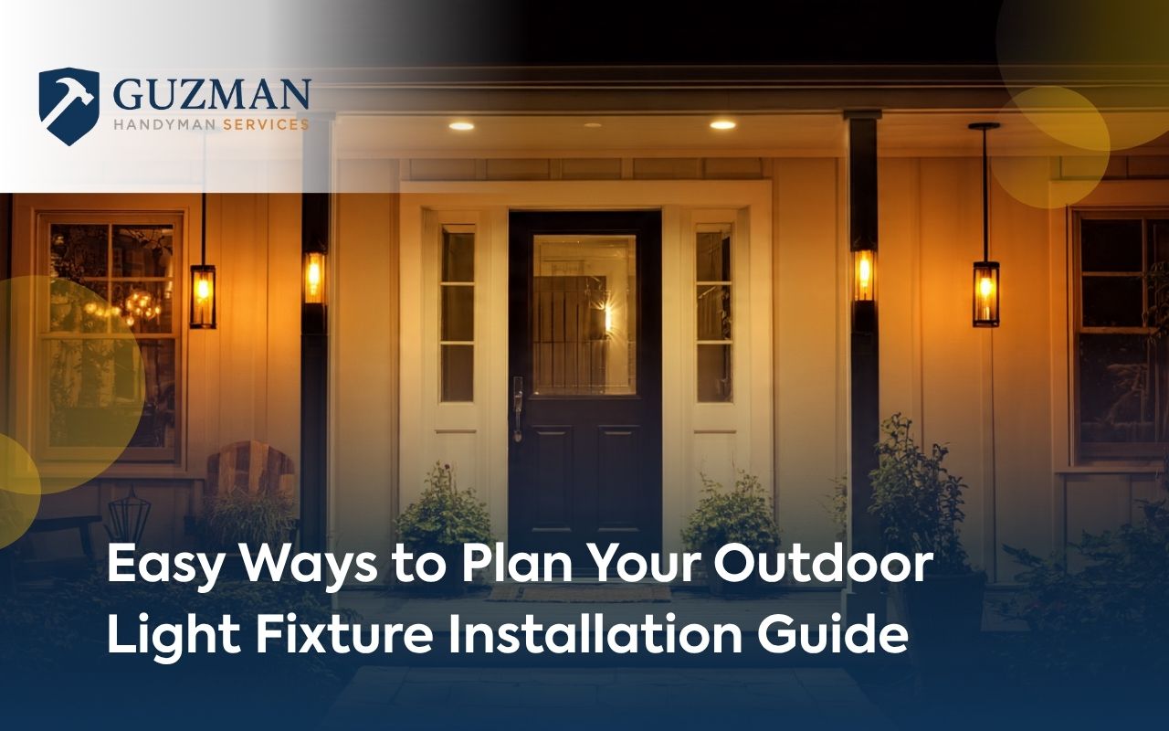 outdoor light fixture installation on a front porch with warm lighting