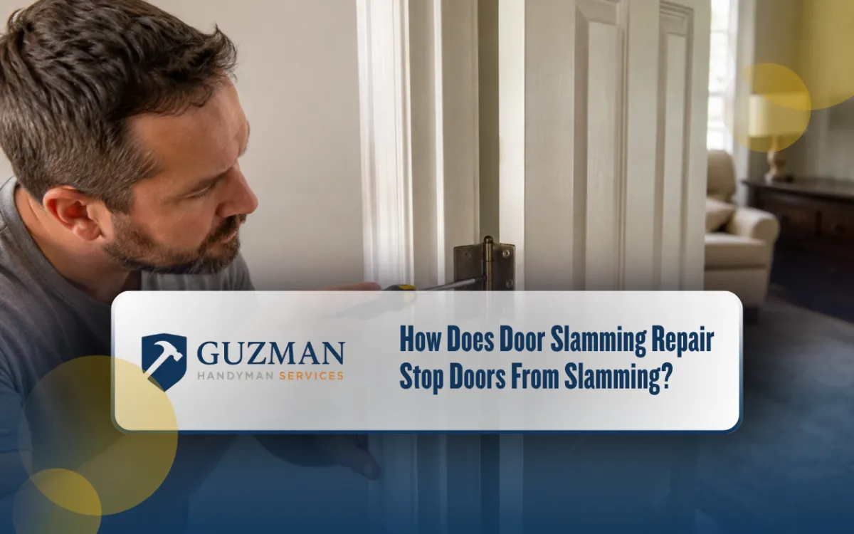 Door slamming repair inspection of loose interior door hinges