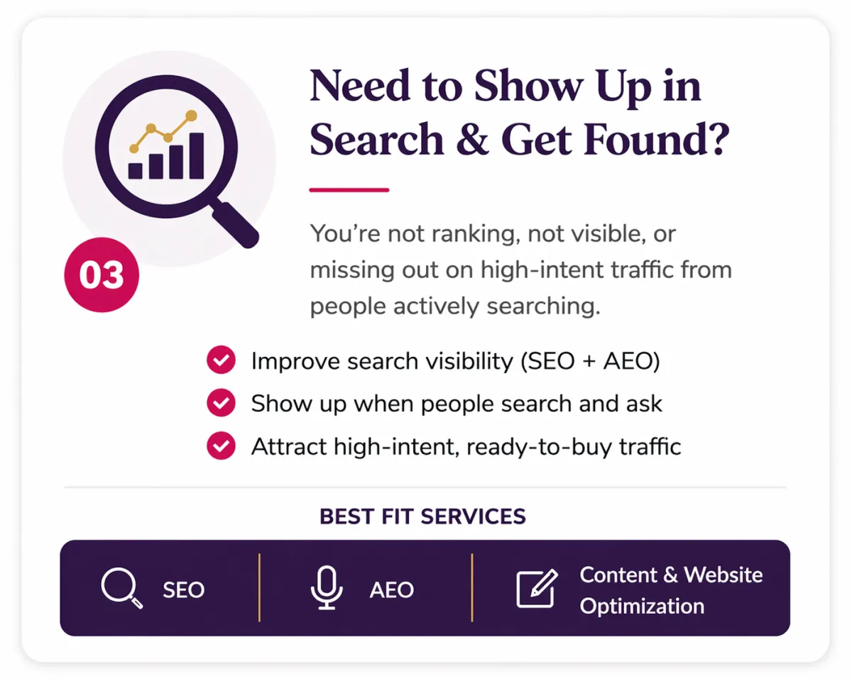 SEO and answer engine optimization strategy to improve search rankings, increase visibility, and attract high-intent traffic