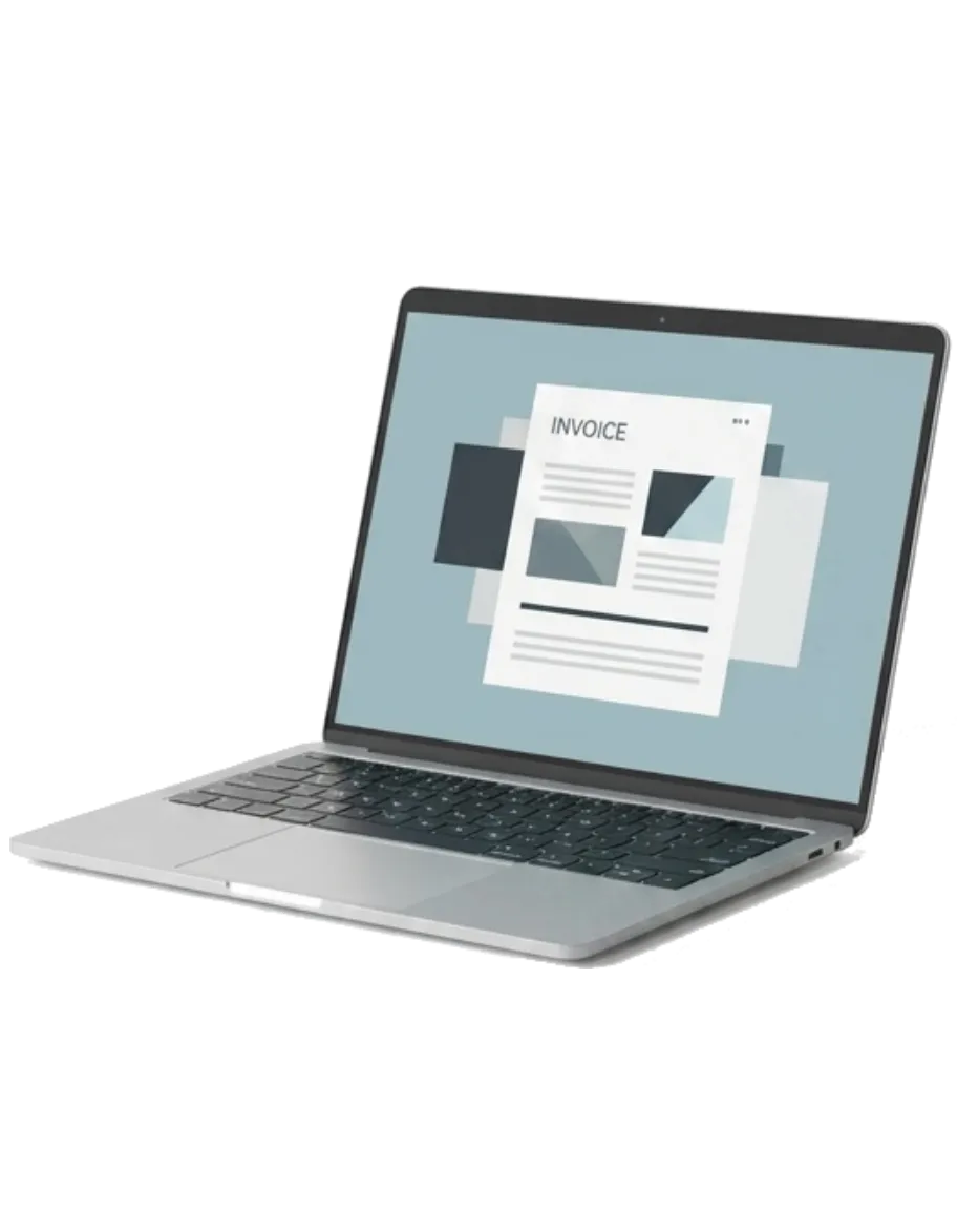 A sophisticated digital invoice panel displayed against a pristine, light-drenched background.