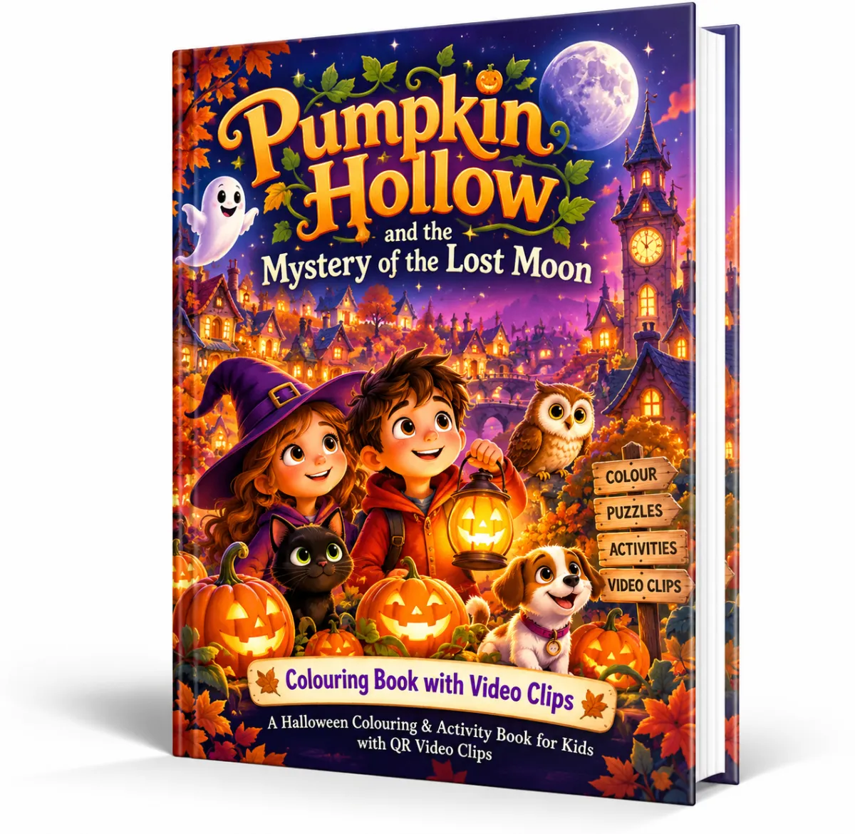 Pumpkin Hollow and the Mystery of the Lost Moon colouring book cover