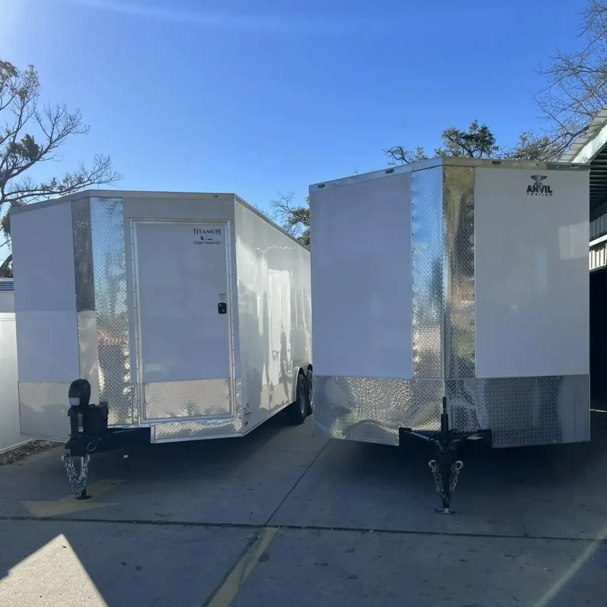 Titanium and Anvil enclosed trailers ready for custom spray foam rig builds by Spray Tech Services in Panama City, FL