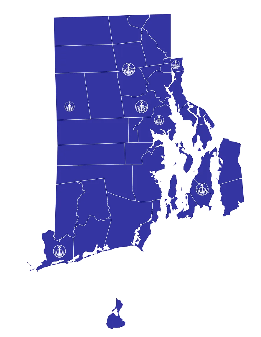 Rhode Island Bath & Shower service map showing coverage throughout the Ocean State