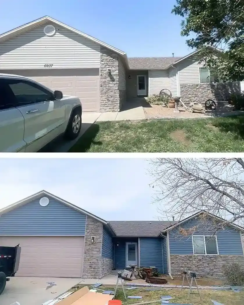 Before and after residential home exterior renovation project