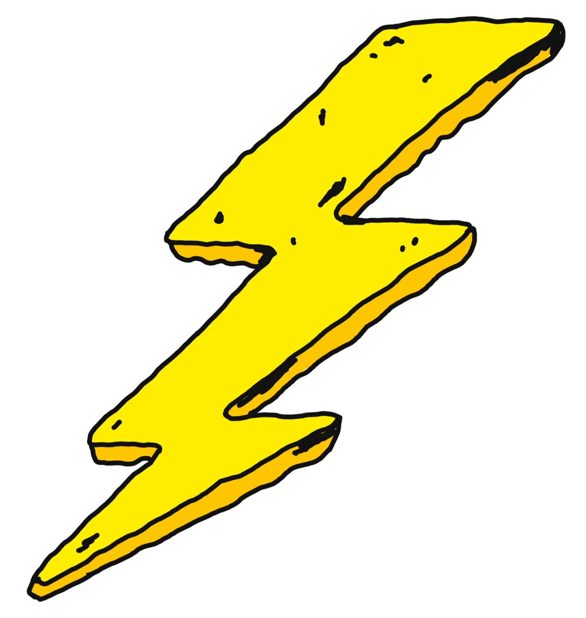 Bold yellow lightning bolt icon in a hand-drawn punk style, set against a black background.