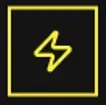 A yellow neon-style lightning bolt icon centered inside a yellow square border on a black background.