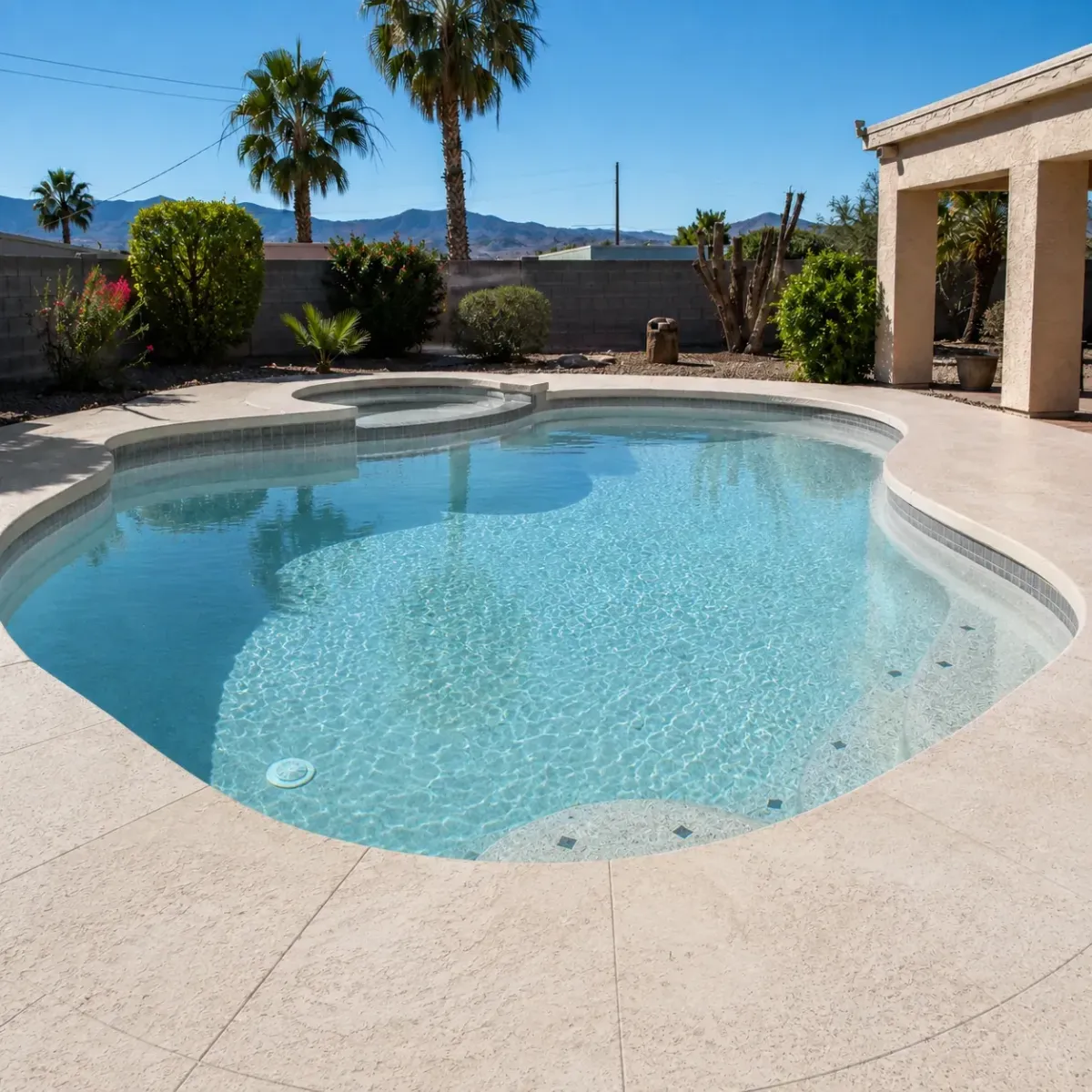 Updated concrete swimming pool after remodeling in Lake Havasu City