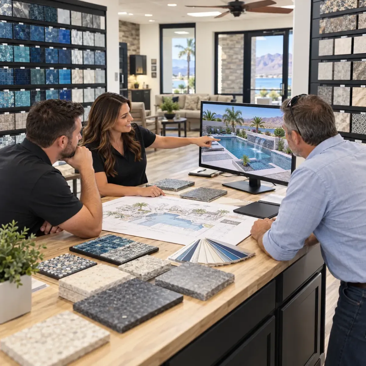 Commercial pool design review at a Lake Havasu City pool showroom