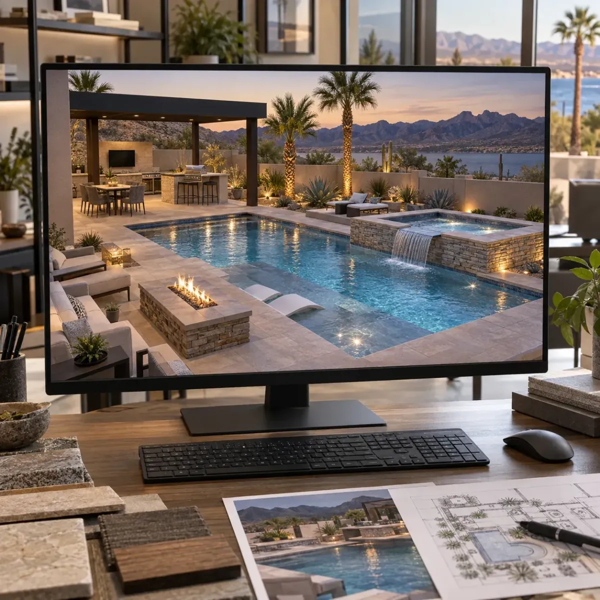 3D pool and backyard concept design for a Lake Havasu City property