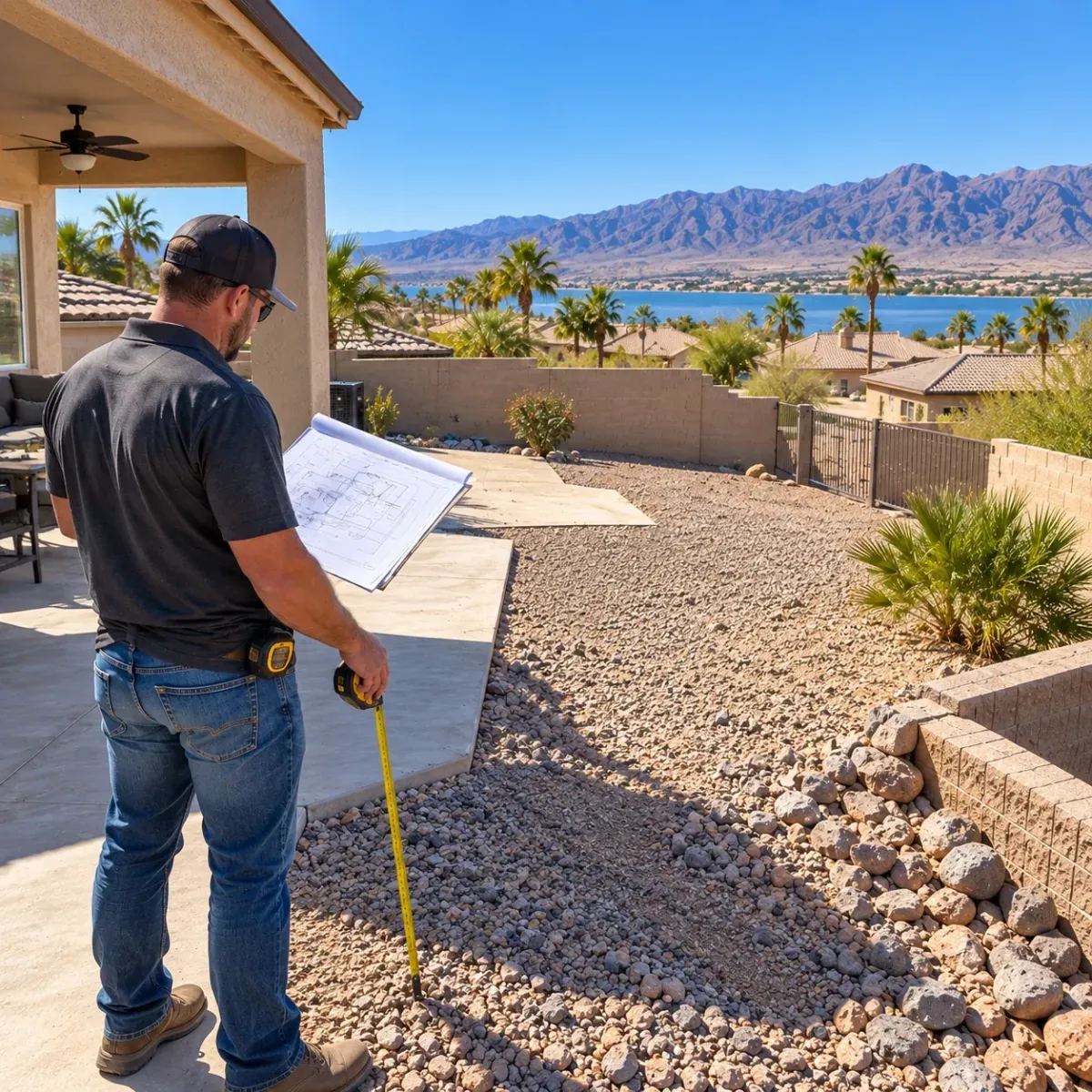 Lake Havasu backyard being evaluated before pool and backyard design