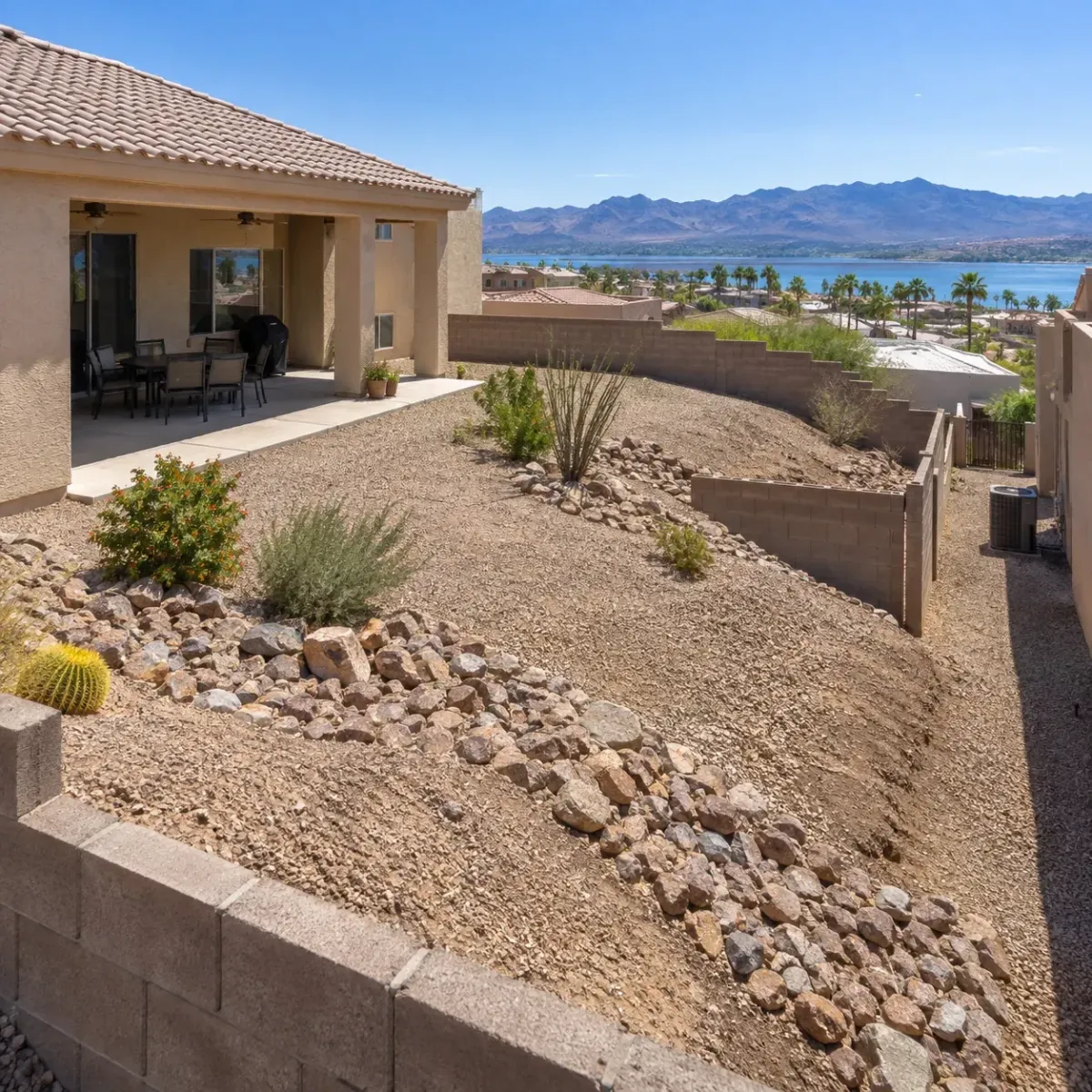 Sloped Lake Havasu City backyard before pool design