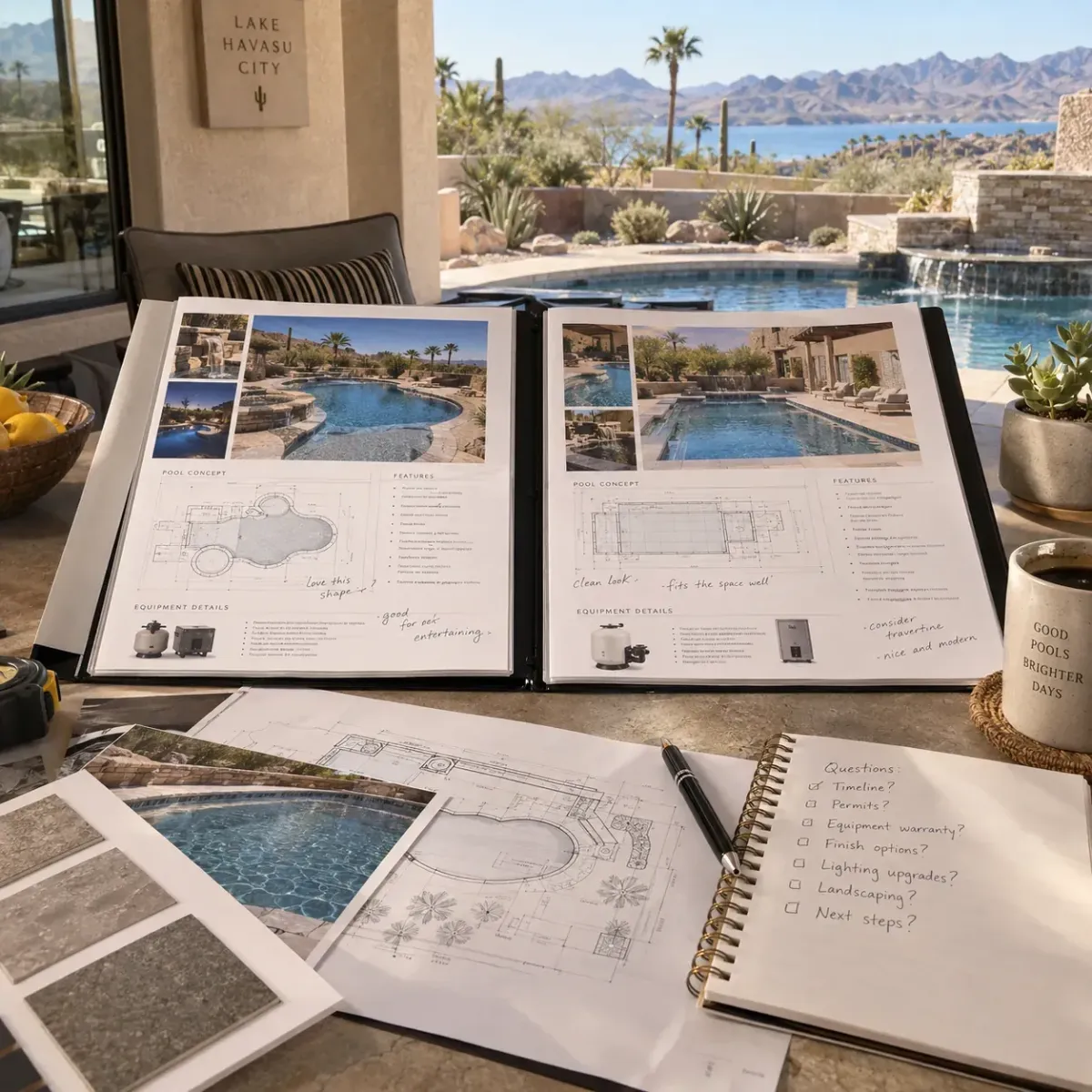 Two pool construction proposals being compared side by side