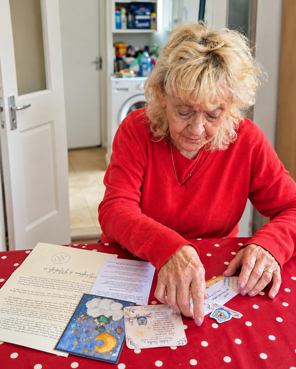 Woman lying down, smiling and reading The Sunshine Letter.