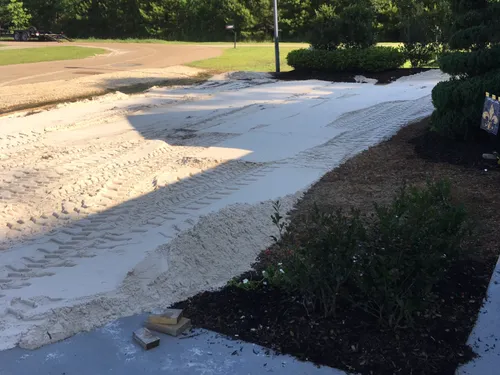 Recent landscaping work showing flower beds