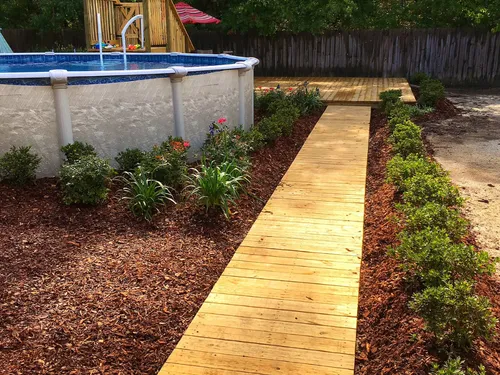 Recent landscaping work showing hardscaping