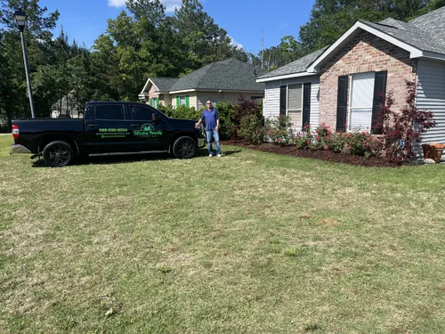 Recent landscaping work showing outdoor patio